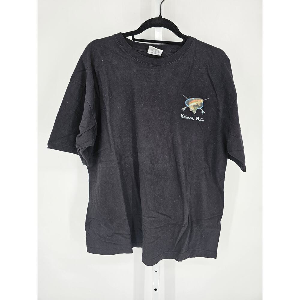 Vintage 1990s Mens Sz XXL Short Sleeve T Shirt Rainbow Trout Kittimat BC Black